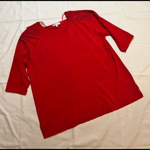 Spense Woman light sweater, 3/4 length sleeve, black sparkly shoulders, …